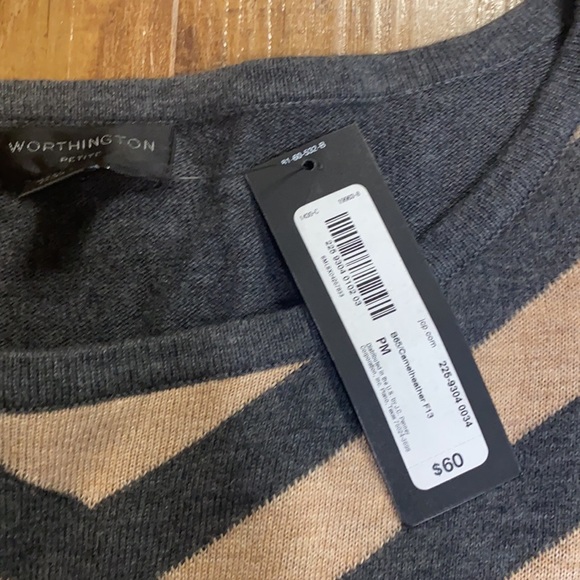 Worthington grey & tan long sleeve chevron sweater dress size petite medium - Picture 7 of 8